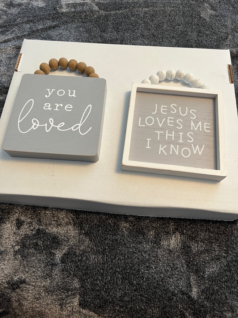 You Are Loved & Jesus Loves Me Wall Plaques - Neutral Gray Set